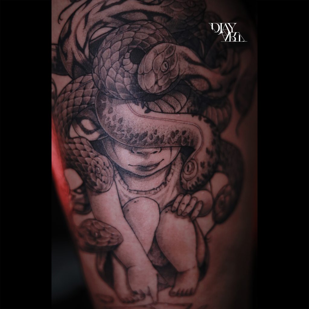 Tatouage illustratif serpent par DjayArt