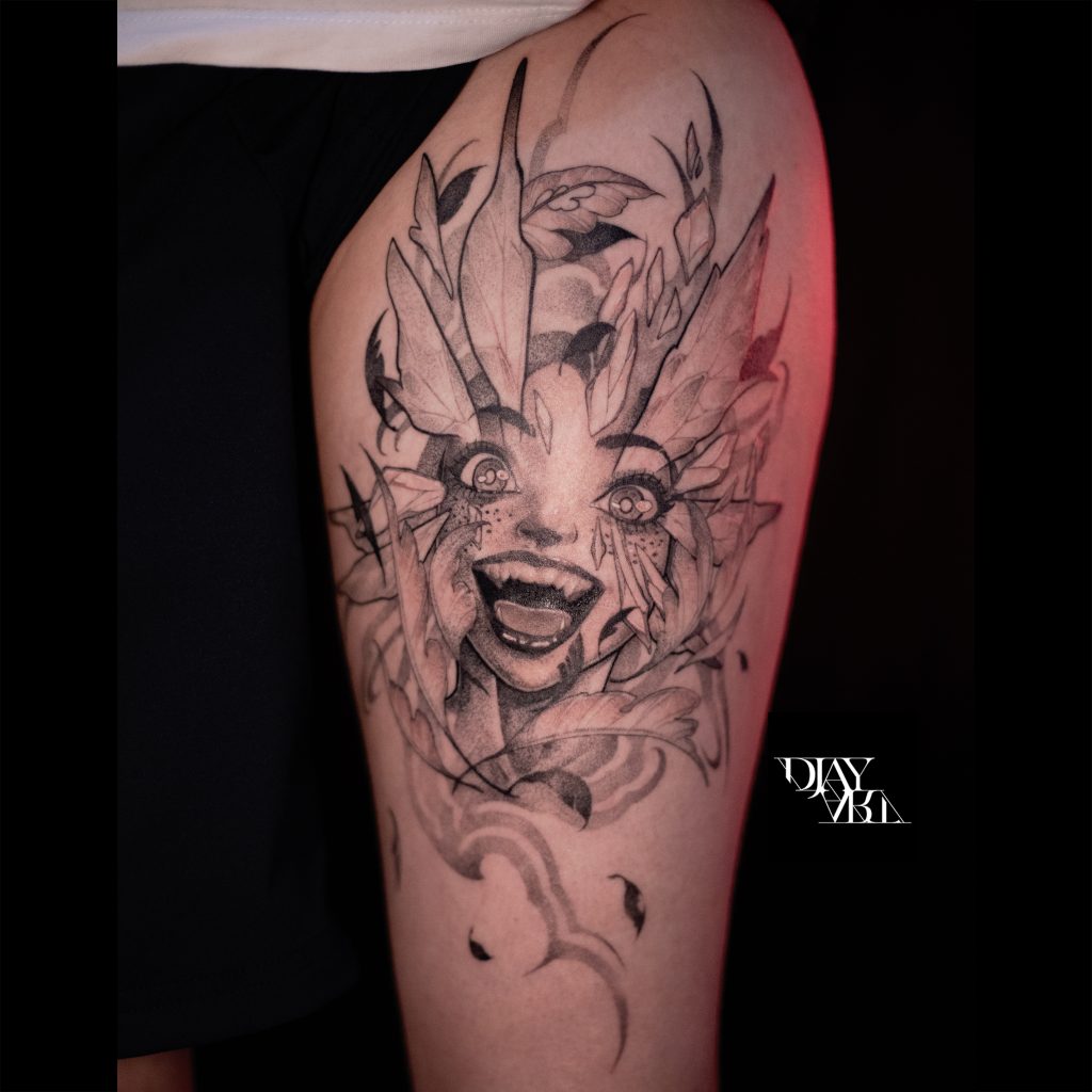 Tatouage illustratif visage par DjayArt